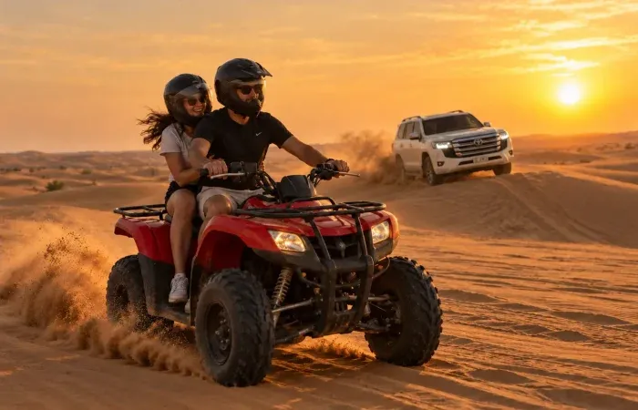 Evening Desert Safari Dubai with ATV Ride BBQ Dinner Premium Camp